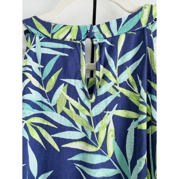 Cable & Gauge Tank Top Size M Blue Green Leaf Print Sleeveless Halter Top - Picture 4 of 10
